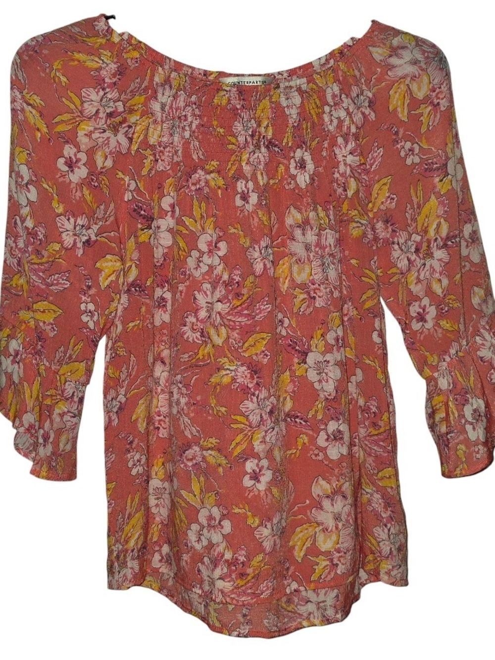 Counterparts Floral Blouse Small Coral